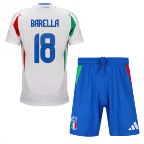 Italien Nicolo Barella #18 Borta Kläder Barn EM 2024 Kortärmad (+ Korta byxor)